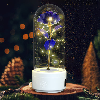 2 In 1 Bluetooth-compatible Speaker And  Rose Flowers LED Light Ornamented In Glass Cover