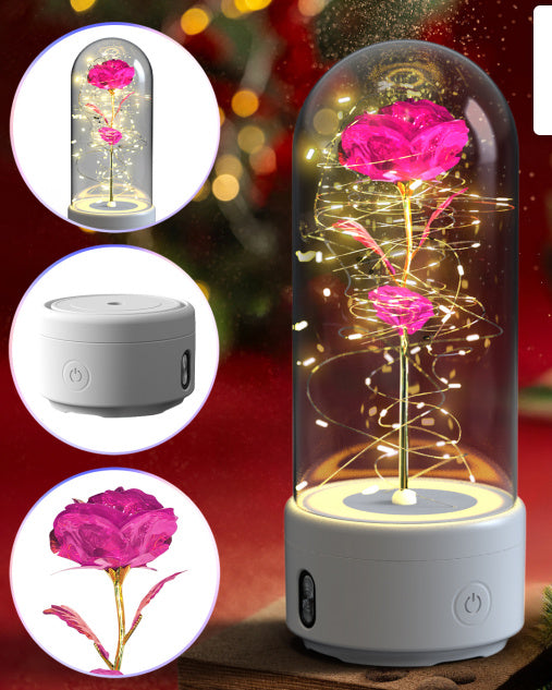 2 In 1 Bluetooth-compatible Speaker And  Rose Flowers LED Light Ornamented In Glass Cover