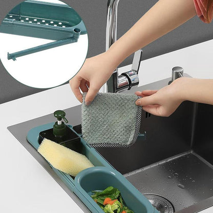 Adjustable Sink Rack For Soap, Sponge & A Drainer