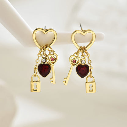 Love Earrings With Rhine Stone Lock Series Diamond Lock-shaped