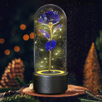 2 In 1 Bluetooth-compatible Speaker And  Rose Flowers LED Light Ornamented In Glass Cover