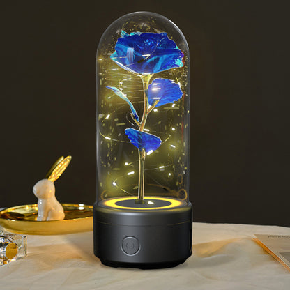 2 In 1 Bluetooth-compatible Speaker And  Rose Flowers LED Light Ornamented In Glass Cover