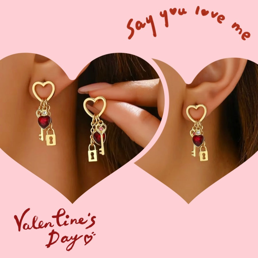 Love Earrings With Rhine Stone Lock Series Diamond Lock-shaped