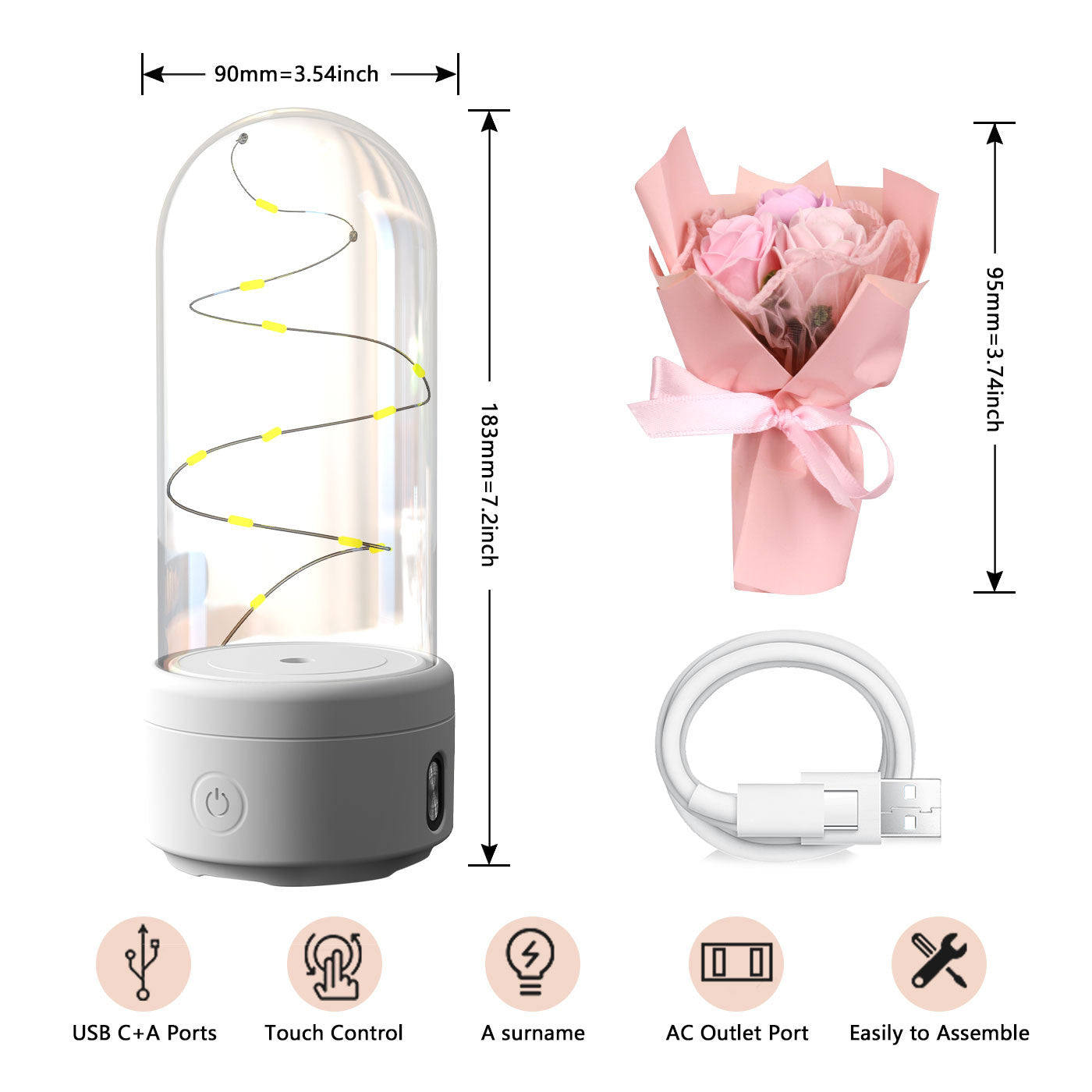 2 In 1 LED Light And Bluetooth-compatible Speaker & Bouquet Ornamented In Glass Cover