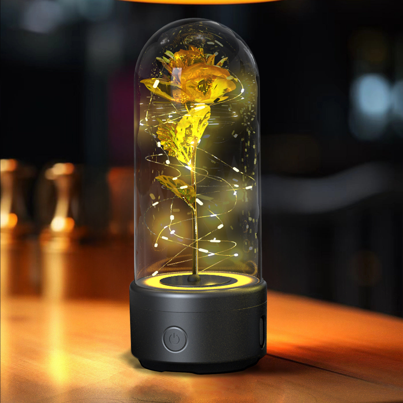 2 In 1 Bluetooth-compatible Speaker And  Rose Flowers LED Light Ornamented In Glass Cover