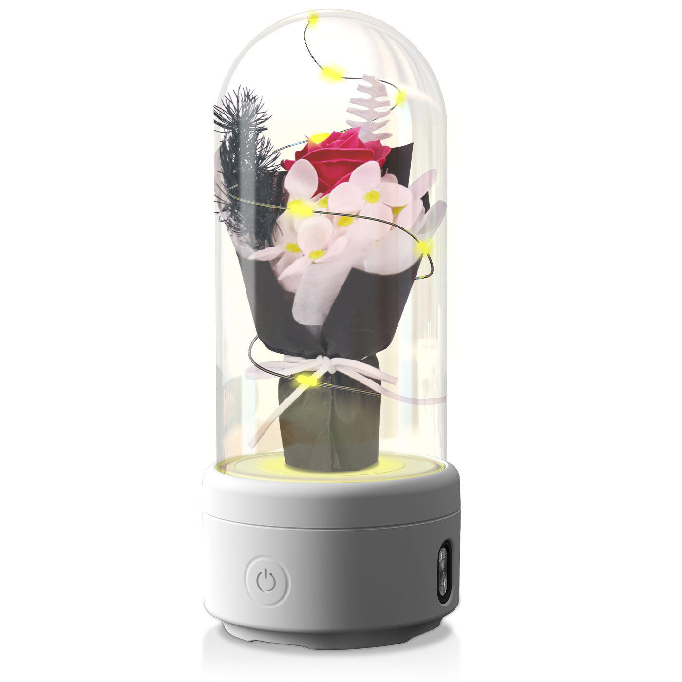 2 In 1 LED Light And Bluetooth-compatible Speaker & Bouquet Ornamented In Glass Cover