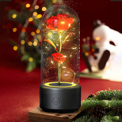 2 In 1 Bluetooth-compatible Speaker And  Rose Flowers LED Light Ornamented In Glass Cover