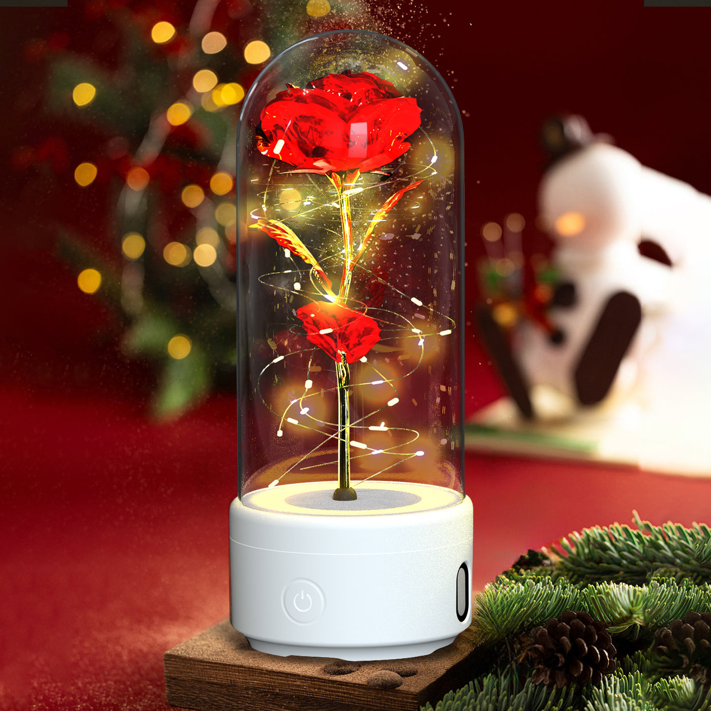 2 In 1 Bluetooth-compatible Speaker And  Rose Flowers LED Light Ornamented In Glass Cover