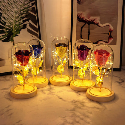 Gift  For Girlfriend Eternal Rose Flowers LED Light In Glass Cover