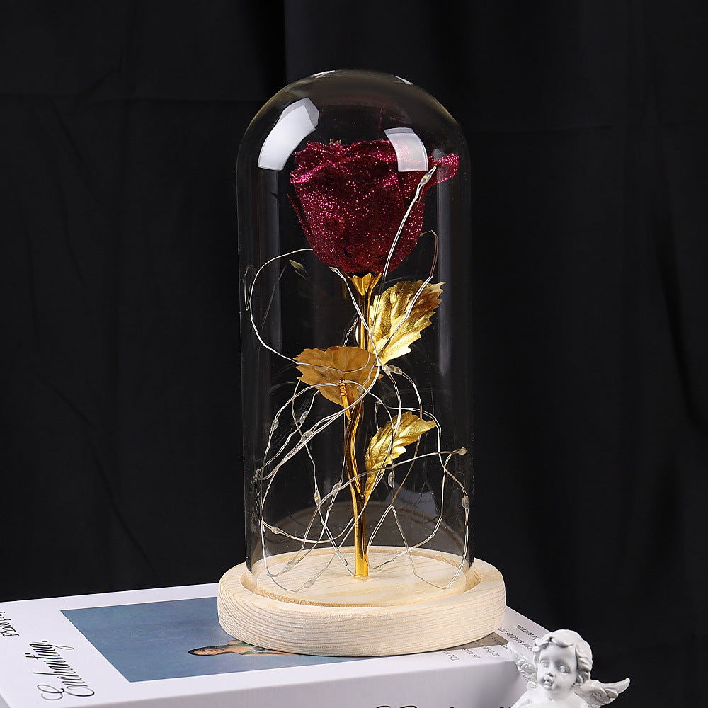 Gift  For Girlfriend Eternal Rose Flowers LED Light In Glass Cover