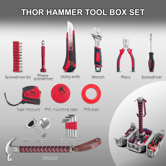 Thor Hammer Tool Set,28 Piece Daily Repair Filled Household Tool Case