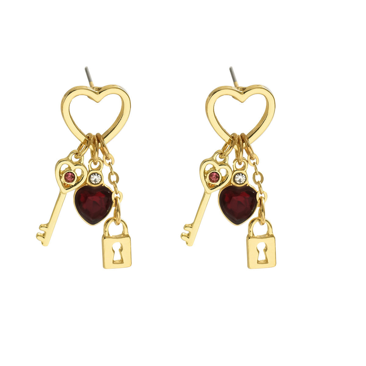 Love Earrings With Rhine Stone Lock Series Diamond Lock-shaped