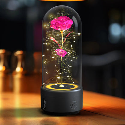 2 In 1 Bluetooth-compatible Speaker And  Rose Flowers LED Light Ornamented In Glass Cover