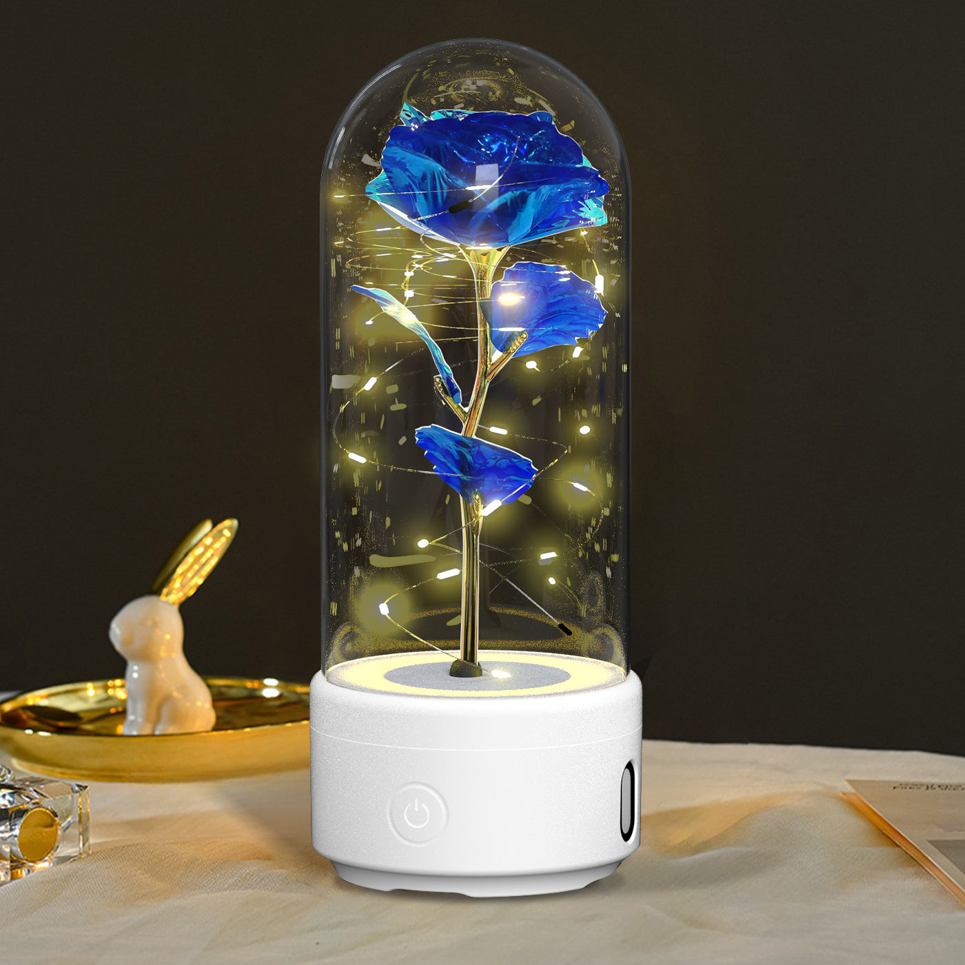 2 In 1 Bluetooth-compatible Speaker And  Rose Flowers LED Light Ornamented In Glass Cover