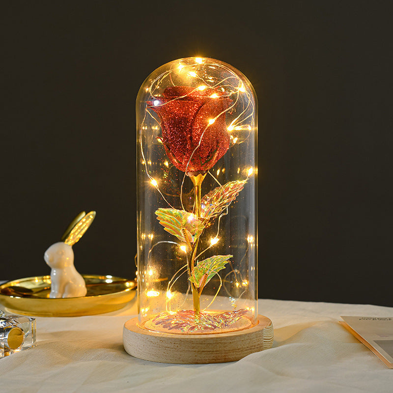 Gift  For Girlfriend Eternal Rose Flowers LED Light In Glass Cover