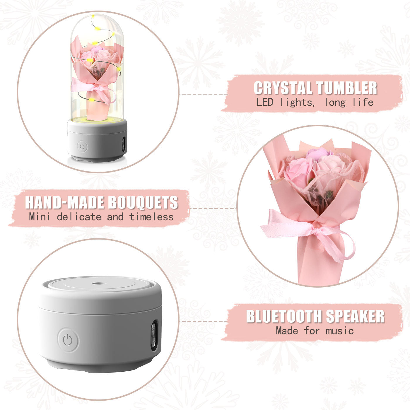 2 In 1 LED Light And Bluetooth-compatible Speaker & Bouquet Ornamented In Glass Cover