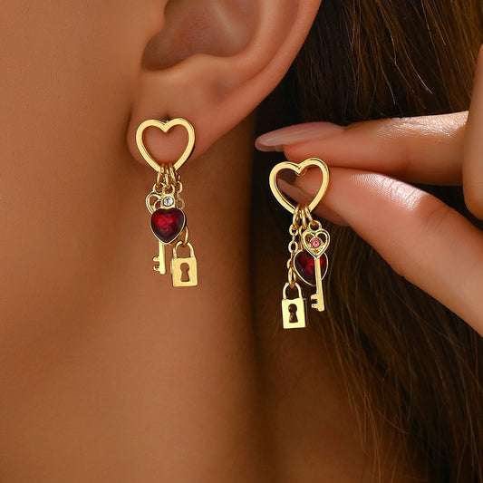 Love Earrings With Rhine Stone Lock Series Diamond Lock-shaped