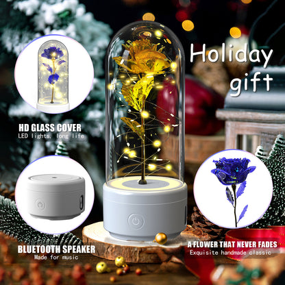 2 In 1 Bluetooth-compatible Speaker And  Rose Flowers LED Light Ornamented In Glass Cover