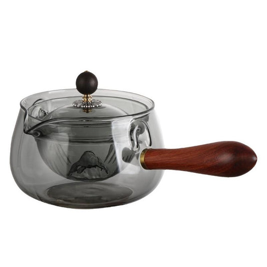 Semi-automatic Heat-resistant Glass Teapot With Infuser And Wooden Handle