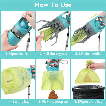 Dog Poop Scooper With Built-in Poop Bag Dispenser