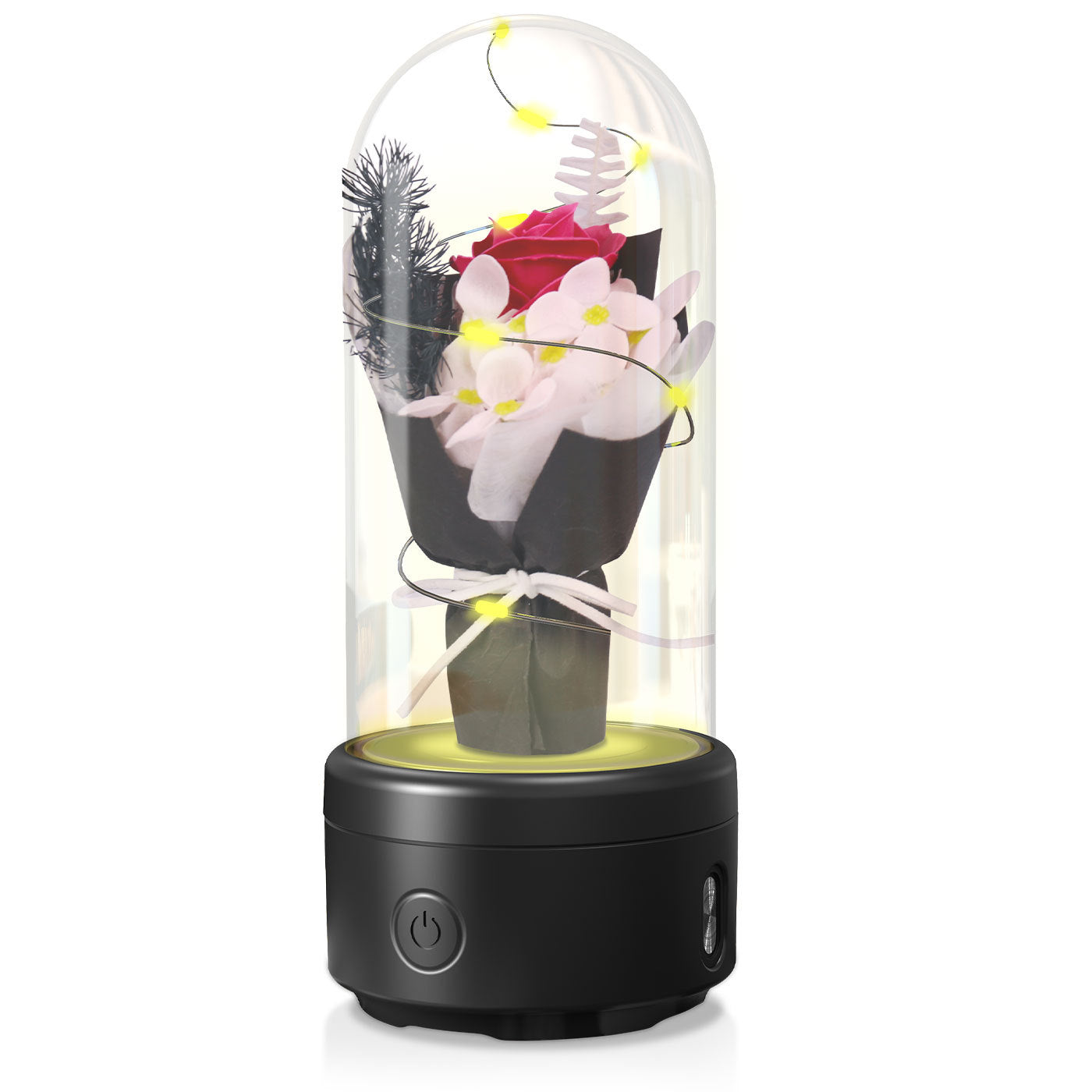 2 In 1 LED Light And Bluetooth-compatible Speaker & Bouquet Ornamented In Glass Cover